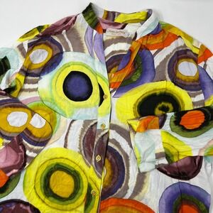 Jams World Moon Dance Button Up Shirt Womens Large Circle Print *Flaws*